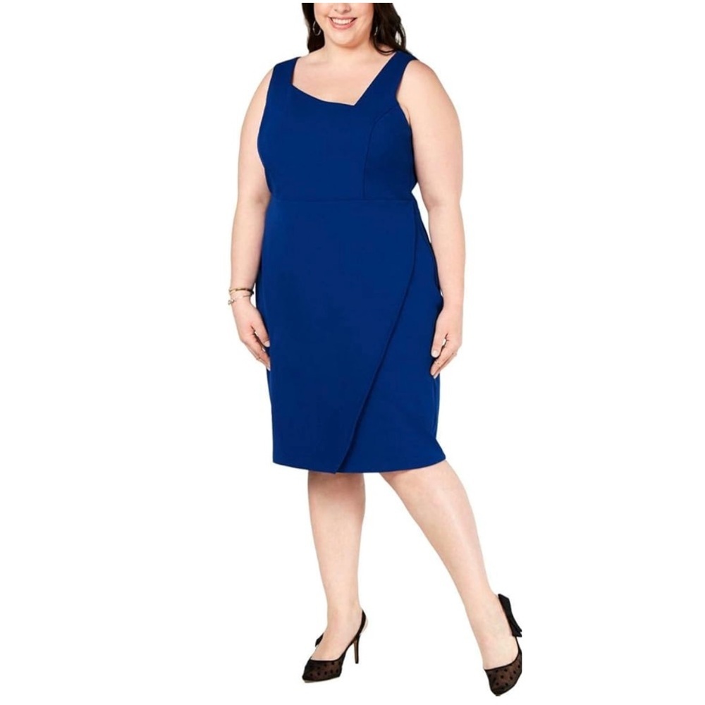 Betsey Johnson Stretch Crepe Sleeveless Sheath Cocktail Dress Royal Blue 16W